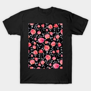 Roses on Black - a watercolor floral pattern T-Shirt